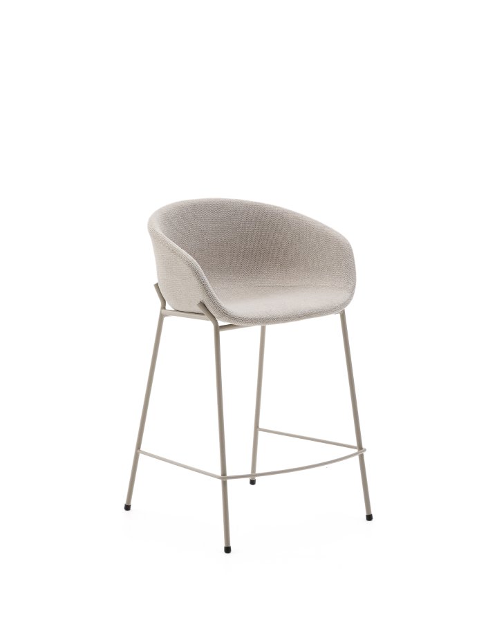 KAVE HOME Yvette skammel i beige chenille og stlben i beige finish, 65 cm hj