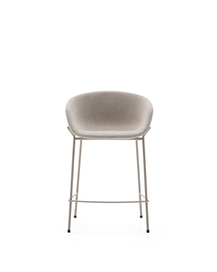 KAVE HOME Yvette skammel i beige chenille og stlben i beige finish, 65 cm hj