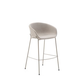 KAVE HOME Yvette skammel i beige chenille og stlben i beige finish, 75 cm hj