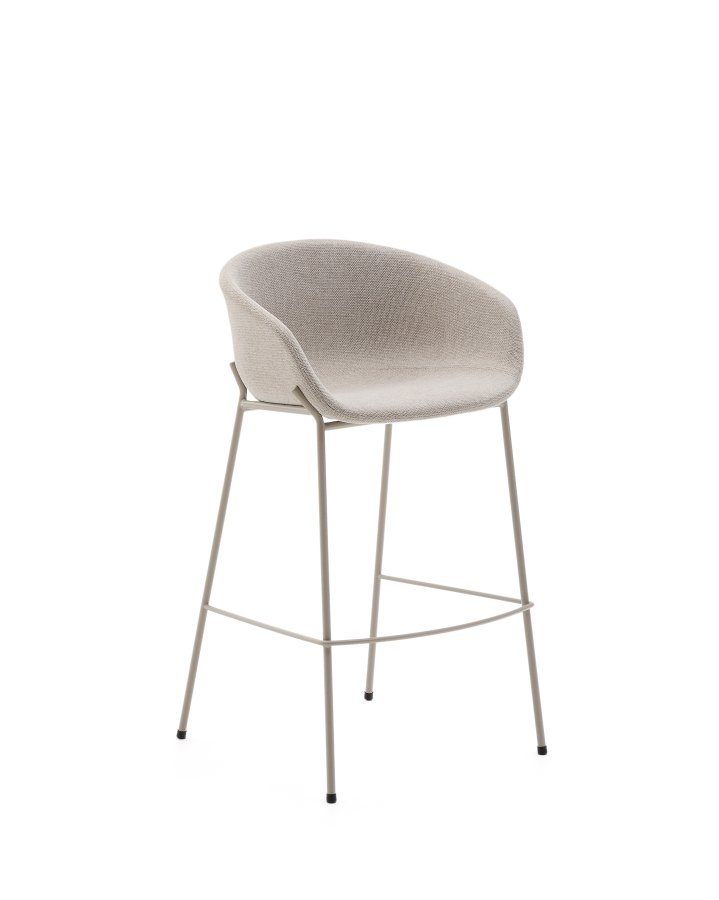 KAVE HOME Yvette skammel i beige chenille og stlben i beige finish, 75 cm hj