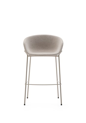 KAVE HOME Yvette skammel i beige chenille og stlben i beige finish, 75 cm hj