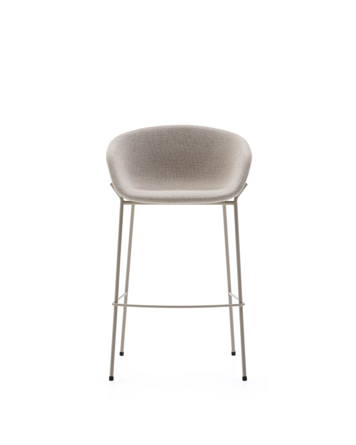 KAVE HOME Yvette skammel i beige chenille og stlben i beige finish, 75 cm hj