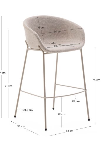 KAVE HOME Yvette skammel i beige chenille og stlben i beige finish, 75 cm hj