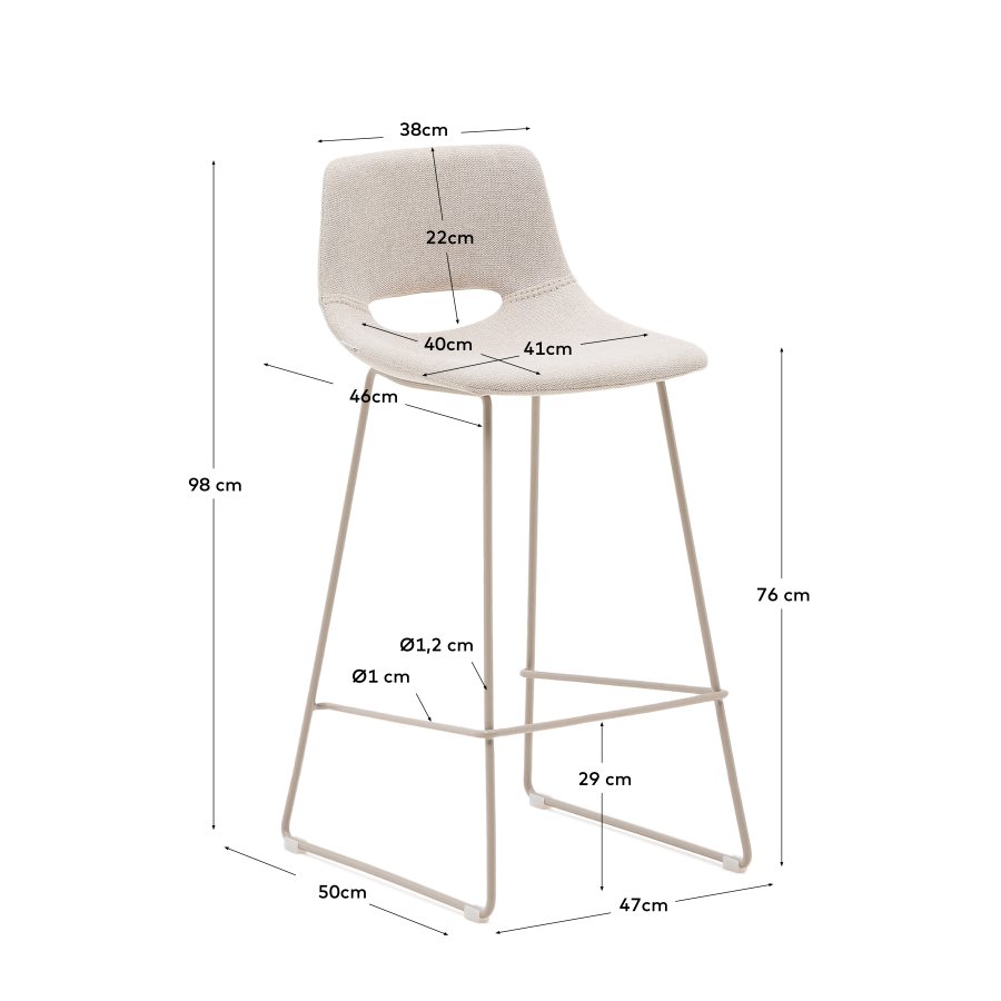 KAVE HOME Zahara beige skammel med stl i beige finish, hjde 76 cm
