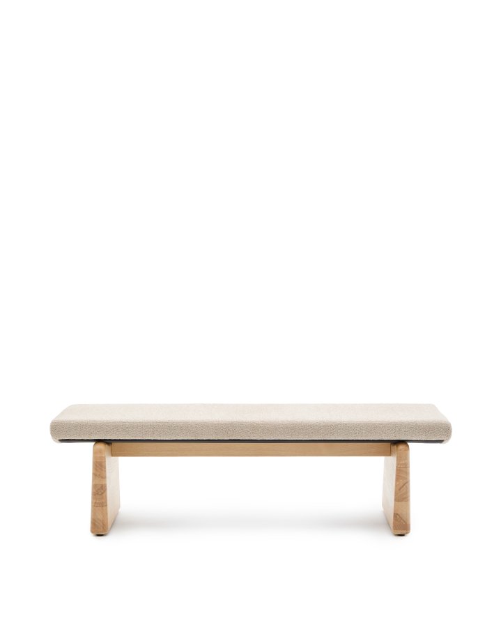 KAVE HOME Topaz bnk i beige chenille og FSC 100% massivt asketr i naturlig finish, 150 cm