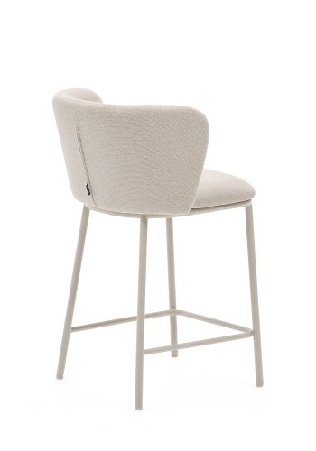 KAVE HOME Ciselia barstol, m. rygln og fodsttte - beige chenille og beige stl (H:65cm)