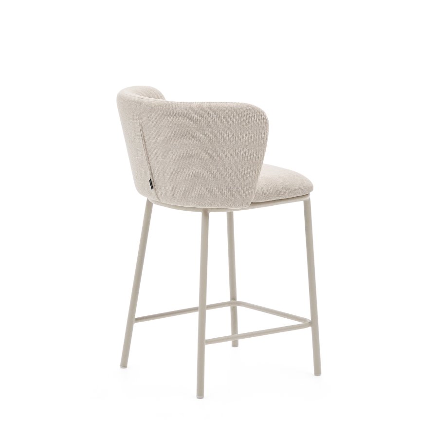 KAVE HOME Ciselia barstol, m. rygln og fodsttte - beige chenille og beige stl (H:65cm)