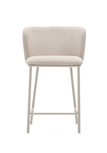KAVE HOME Ciselia barstol, m. rygln og fodsttte - beige chenille og beige stl (H:65cm)