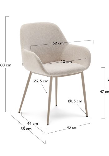 KAVE HOME Konna stol i beige og stlben i malet beige finish