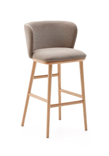 KAVE HOME Ciselia barstol, m. rygln og fodsttte - brun chenille og natur asketr (H:75cm)