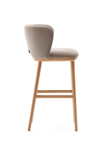 KAVE HOME Ciselia barstol, m. rygln og fodsttte - brun chenille og natur asketr (H:75cm)