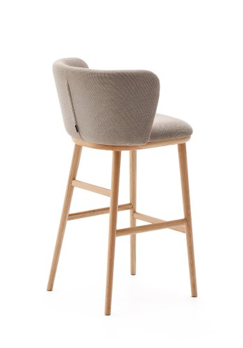 KAVE HOME Ciselia barstol, m. rygln og fodsttte - brun chenille og natur asketr (H:75cm)