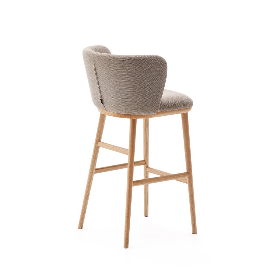 KAVE HOME Ciselia barstol, m. rygln og fodsttte - brun chenille og natur asketr (H:75cm)