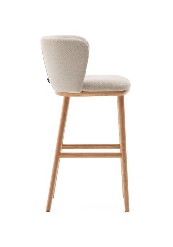 KAVE HOME Ciselia barstol, m. rygln og fodsttte - beige chenille og natur asketr (H:75cm)