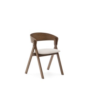 KAVE HOME Godia spisebordsstol, m. armln - beige chenille stof og askefinér med wenge finish