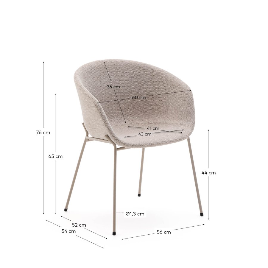 KAVE HOME Yvette stol i beige chenille og stlben i beige finish