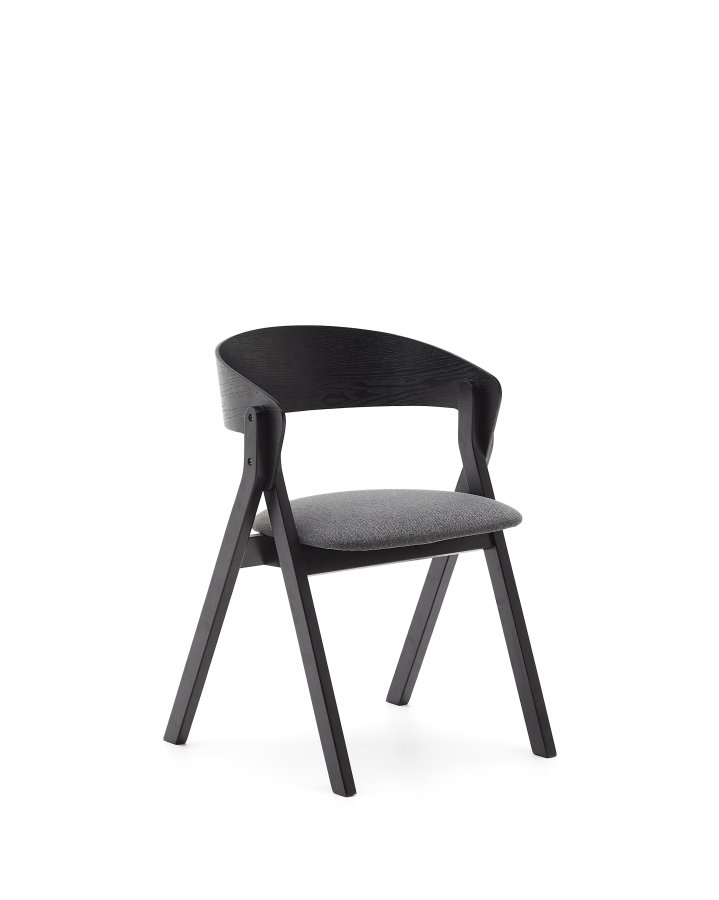 KAVE HOME Godia spisebordsstol, m. armln - gr chenille stof og sort askefinér