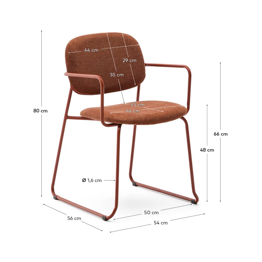 KAVE HOME Meli stol i terracotta chenille med stel af terracotta metal FSC Mix Credit