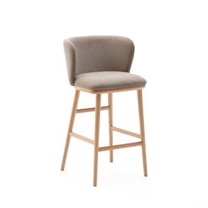 KAVE HOME Ciselia barstol, m. rygln og fodsttte - brun chenille og natur asketr (H:65cm)