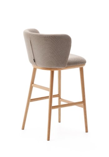 KAVE HOME Ciselia barstol, m. rygln og fodsttte - brun chenille og natur asketr (H:65cm)