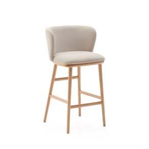 KAVE HOME Ciselia skammel beige chenille og massivt asketr naturlig tone finish FSC Mix Credit 65 cm