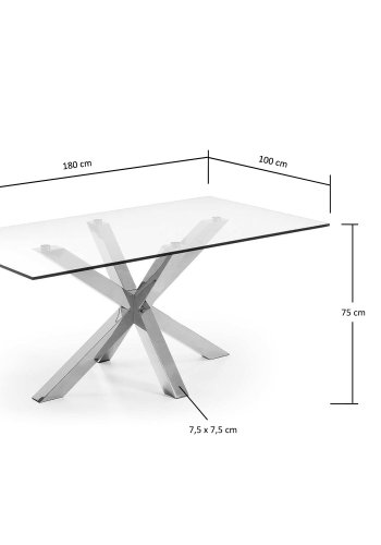 KAVE HOME Argo spisebord, rektangulr - klar glas og slv stl (180x100)