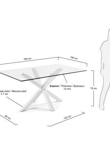 KAVE HOME Argo spisebord, rektangulr - klar glas og hvid stl (180x100)