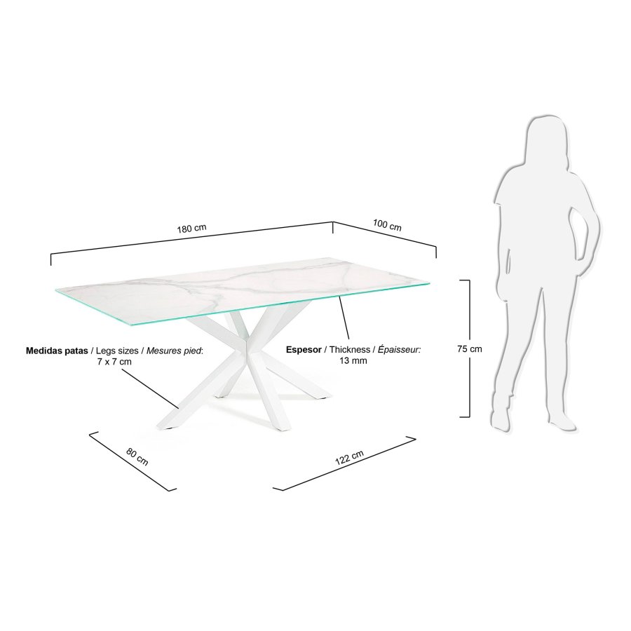 KAVE HOME Argo spisebord, rektangulr - hvid porceln og hvid stl (180x100)