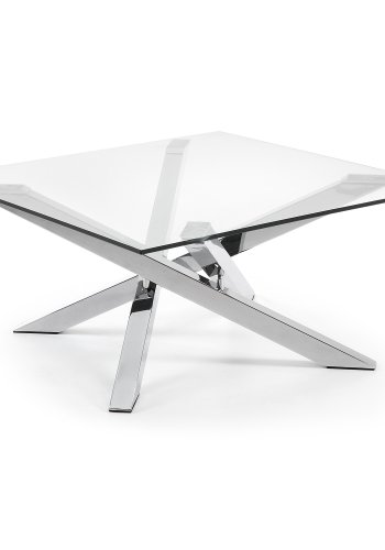 KAVE HOME Mikado sofabord - klar glas og slv stl (90x90)