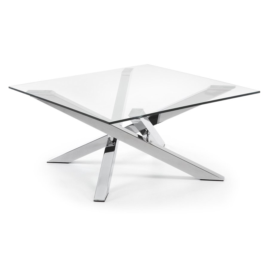 KAVE HOME Mikado sofabord - klar glas og slv stl (90x90)