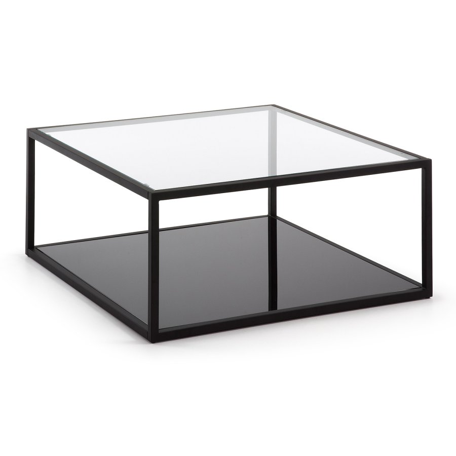 KAVE HOME Greenhill sofabord, m. hylde - klar glas og sort stl (80x80)