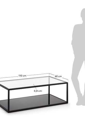 KAVE HOME Greenhill sofabord, m. hylde - klar glas og sort stl (110x60)