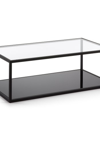KAVE HOME Greenhill sofabord, m. hylde - klar glas og sort stl (110x60)