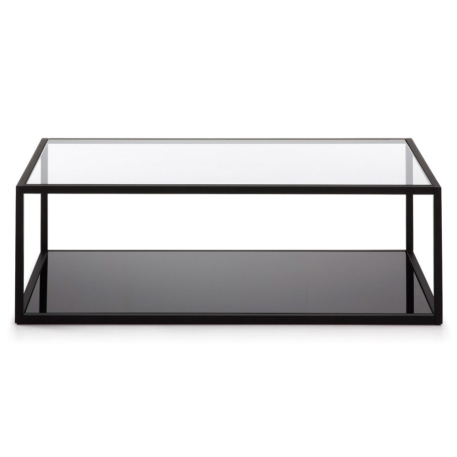 KAVE HOME Greenhill sofabord, m. hylde - klar glas og sort stl (110x60)