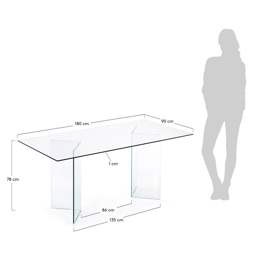 KAVE HOME Burano spisebord - klar glas (180x90)