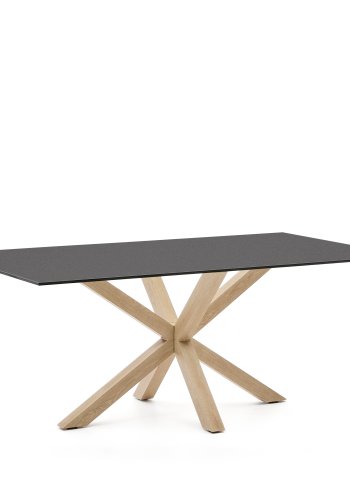 KAVE HOME Argo spisebord, rektangulr - matteret sort glas og stl med trfinish (200x100)