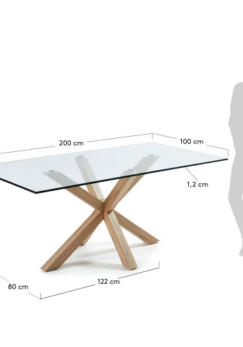 KAVE HOME Arya spisebord - klar glas og natur stl (200x100)