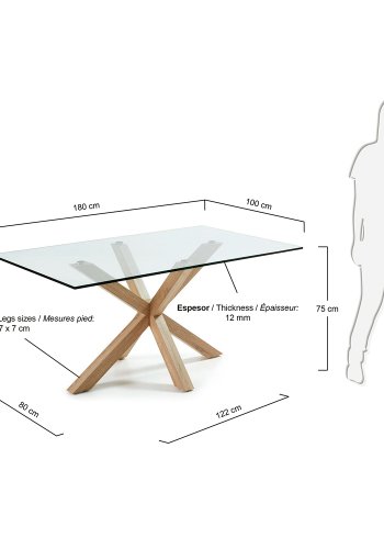 KAVE HOME Arya spisebord - klar glas og natur stl (180x100)