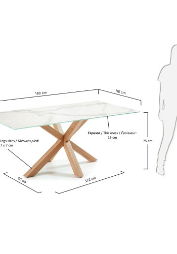 KAVE HOME Arya spisebord - hvid porceln/glas og natur, rektangulr (180x100)