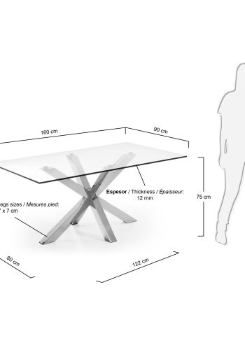 KAVE HOME Argo spisebord, rektangulr - klar glas og slv stl (160x90)