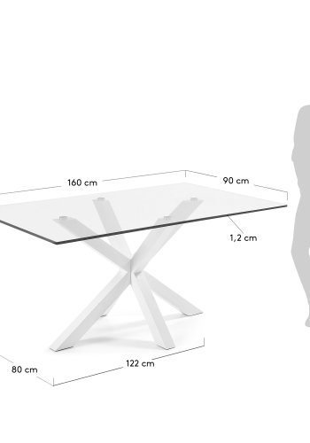 KAVE HOME Argo spisebord, rektangulr - klar glas og hvid stl (160x90)