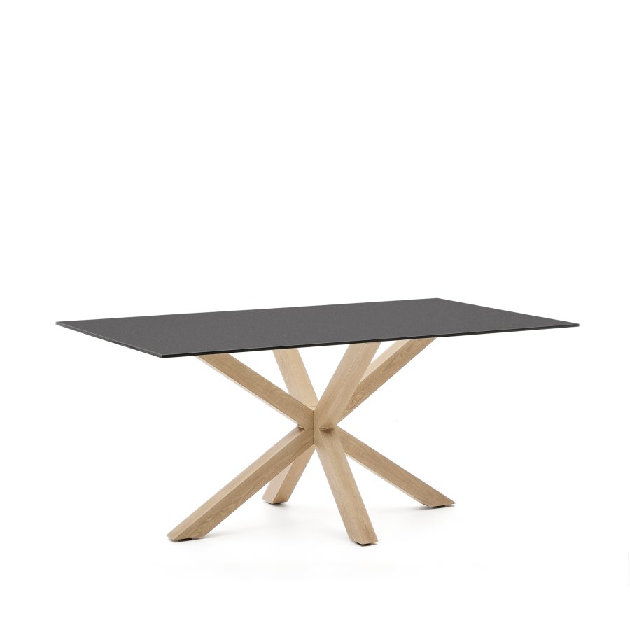 KAVE HOME Argo spisebord, rektangulr - matteret sort glas og stl med trfinish (160x90)