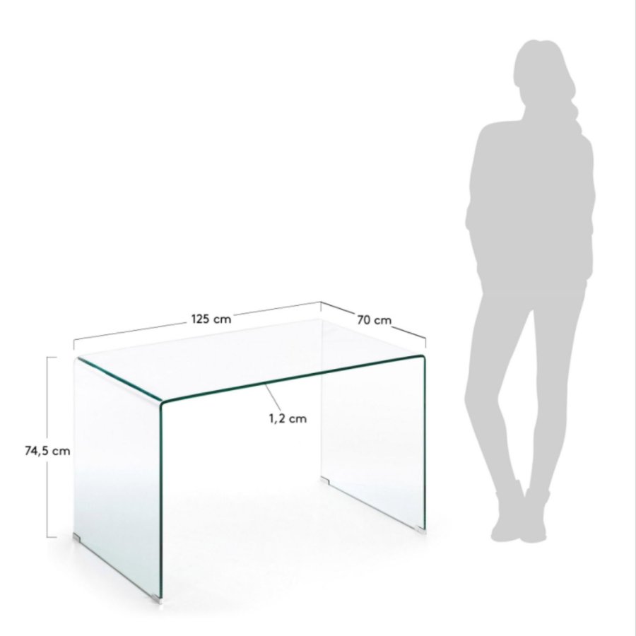KAVE HOME Burano skrivebord, rektangulrt - klar glas (125x70)