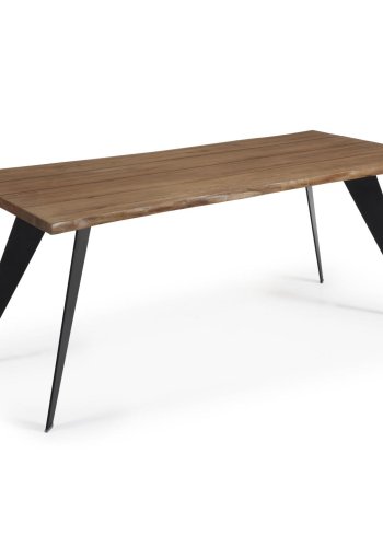 KAVE HOME Koda egetrsfinerbord med slidt finish og sorte stlben, 180 x 100 cm