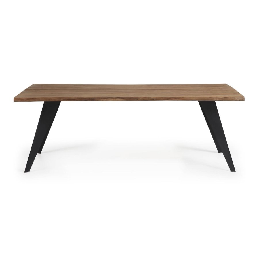 KAVE HOME Koda egetrsfinerbord med slidt finish og sorte stlben, 180 x 100 cm