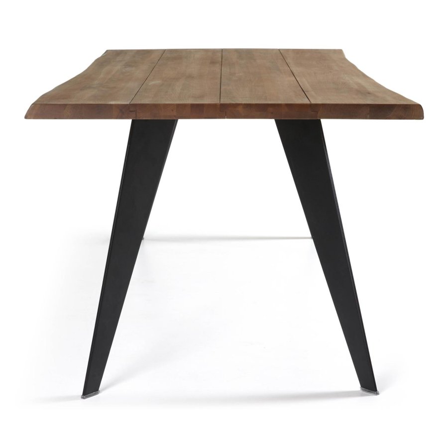 KAVE HOME Koda egetrsfinerbord med slidt finish og sorte stlben, 180 x 100 cm