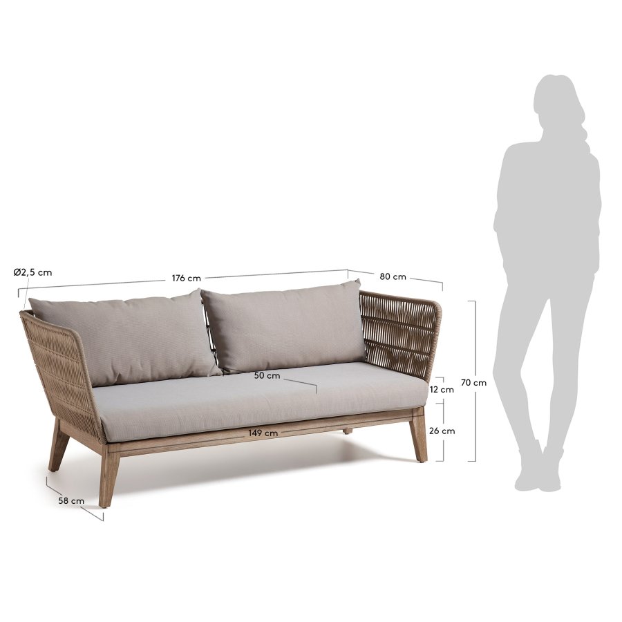 KAVE HOME Bellano 3 pers. sofa - natur polyester/eukalyptustr og beige stof