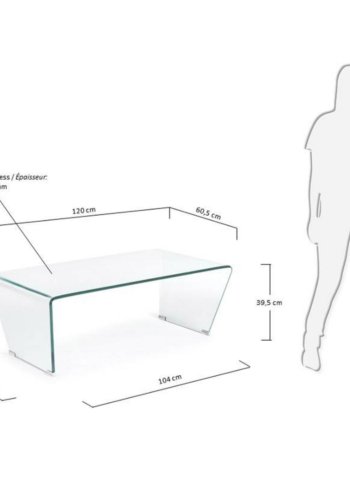 KAVE HOME Burano sofabord, rektangulr - klar glas (120x60)