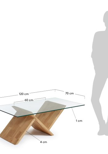 KAVE HOME Waley sofabord, rektangulr - klar glas og natur egetr (120x70)