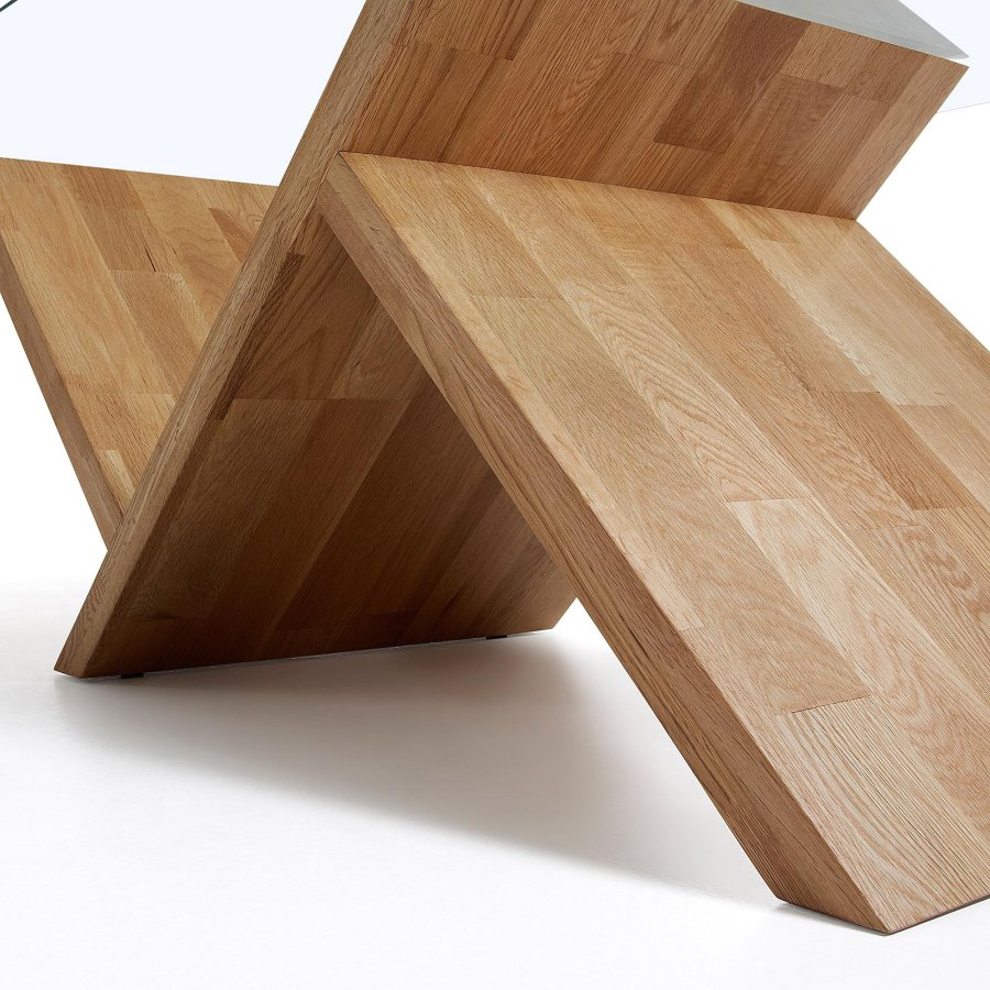 KAVE HOME Waley sofabord, rektangulr - klar glas og natur egetr (120x70)